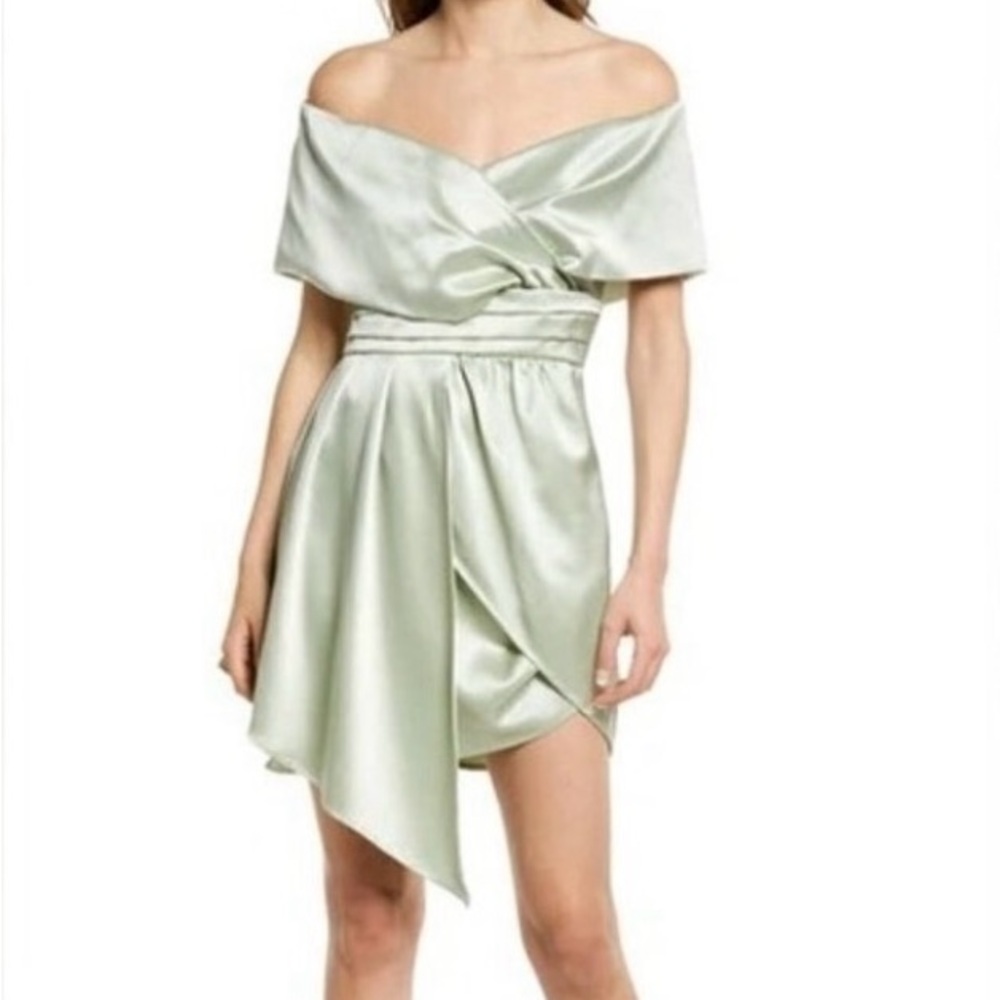 Lulus Asymmetrical Green Off-Shoulder Cocktail Dress